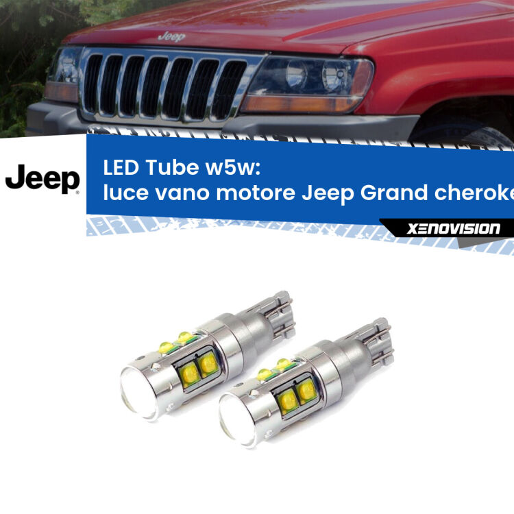 Luce Vano Motore LED W5W Jeep Grand cherokee II WJ, WG 1999 - 2004 W5W Tube <strong>Luce Vano Motore LED 6000k per Jeep Grand cherokee II</strong> WJ, WG 1999 - 2004. Lampadine <strong>W5W</strong> canbus modello Tube, luce bianco lunare, lunga durata e compatibilità.