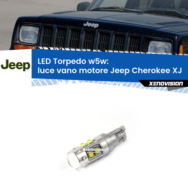 <strong>Luce Vano Motore LED 6000k per Jeep Cherokee</strong> XJ 1984 - 2001. Lampadine <strong>W5W</strong> canbus modello Torpedo.