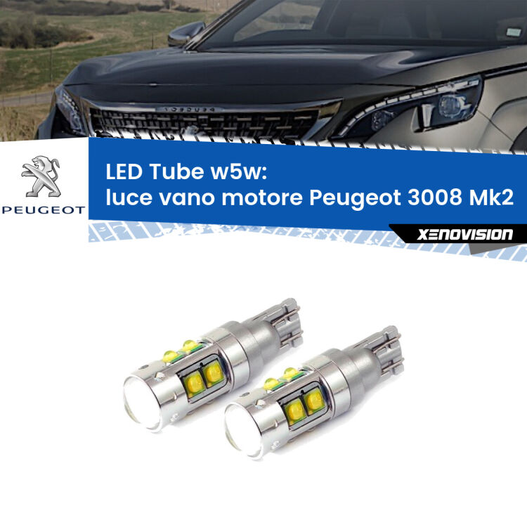 Luce Vano Motore LED W5W Peugeot 3008 Mk2 2016 in poi W5W Tube <strong>Luce Vano Motore LED 6000k per Peugeot 3008</strong> Mk2 2016 in poi. Lampadine <strong>W5W</strong> canbus modello Tube, luce bianco lunare, lunga durata e compatibilità.