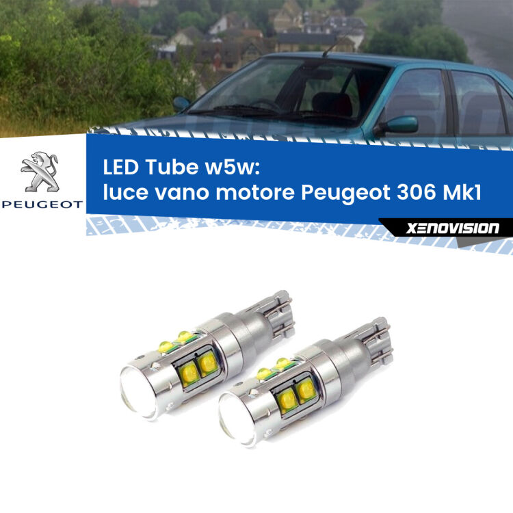 Luce Vano Motore LED W5W Peugeot 306 Mk1 1993 - 2001 W5W Tube <strong>Luce Vano Motore LED 6000k per Peugeot 306</strong> Mk1 1993 - 2001. Lampadine <strong>W5W</strong> canbus modello Tube, luce bianco lunare, lunga durata e compatibilità.