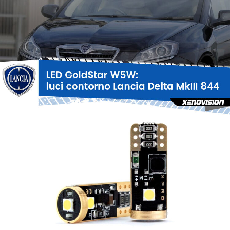0 Luci Contorno LED Lancia Delta MkIII 844 2008 - 2014: T10 GoldStar <strong>Luci Contorno LED Lancia Delta MkIII</strong> 844 2008 - 2014: ottima luminosità a 360 gradi. Si inseriscono ovunque. Canbus, Top Quality.