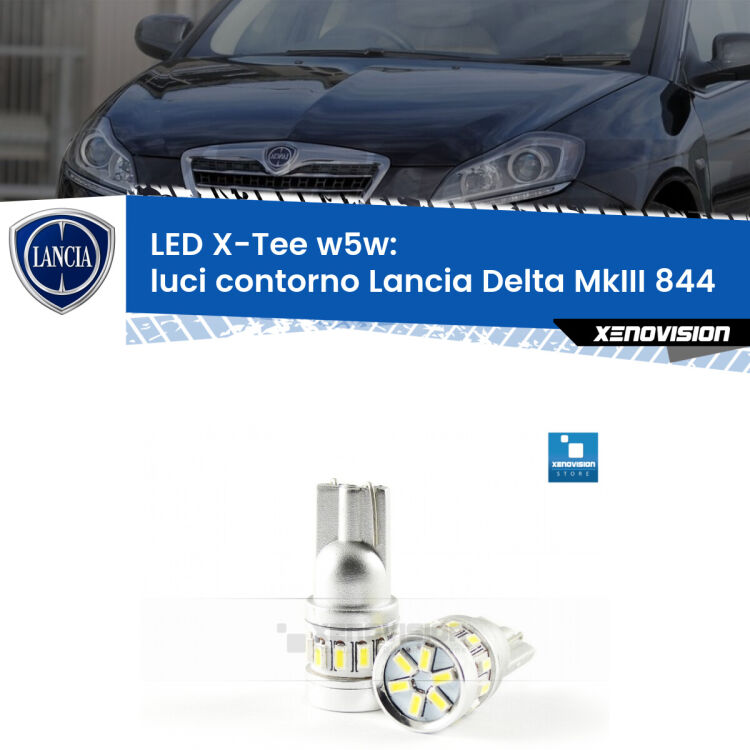 <strong>LED luci contorno per Lancia Delta MkIII</strong> 844 2008 - 2014. Lampade <strong>W5W</strong> modello X-Tee Xenovision top di gamma.