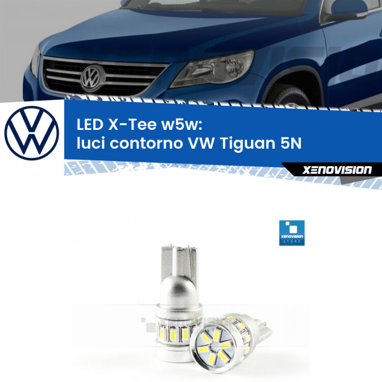 <strong>LED luci contorno per VW Tiguan</strong> 5N 2007 - 2018. Lampade <strong>W5W</strong> modello X-Tee Xenovision top di gamma.