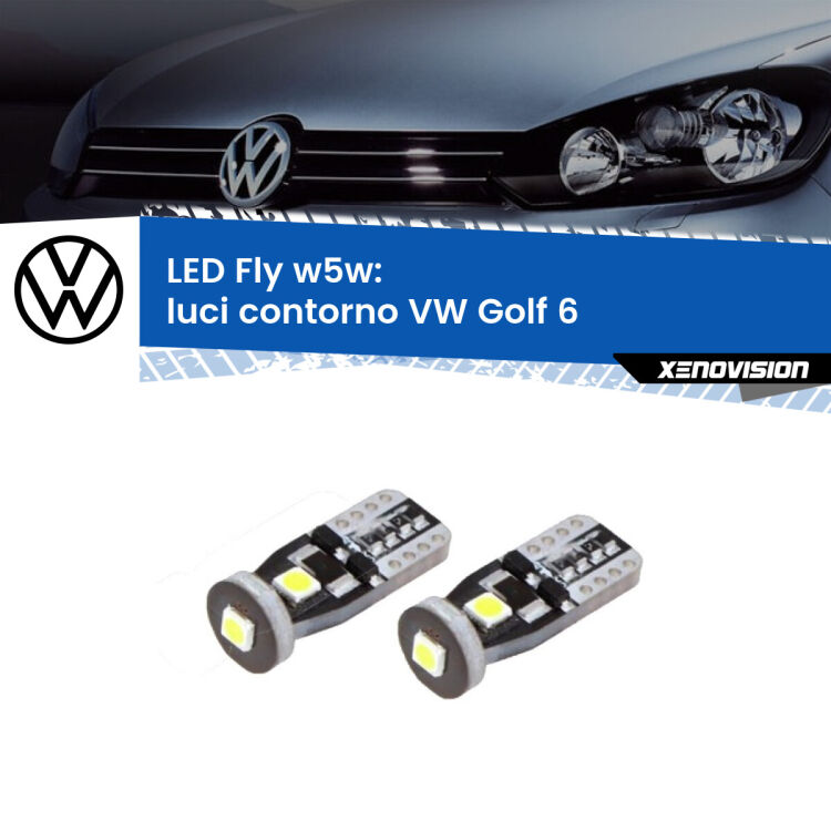 0 Luci Contorno LED VW Golf 6 2008 - 2011: W5W Fly <strong>luci contorno LED per VW Golf 6</strong> 2008 - 2011. Coppia lampadine <strong>w5w</strong> Canbus compatte modello Fly Xenovision.