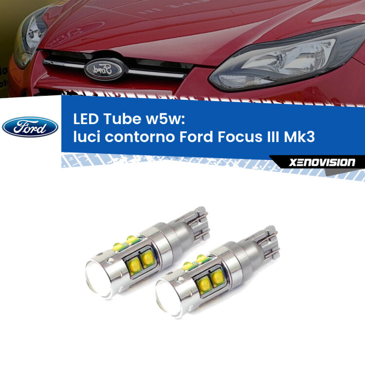 0 Luci Contorno LED W5W Ford Focus Mk3 2011 - 2014 W5W Tube <strong>Luci Contorno LED 6000k per Ford Focus</strong> Mk3 2011 - 2014. Lampadine <strong>W5W</strong> canbus modello Tube, luce bianco lunare, lunga durata e compatibilità.