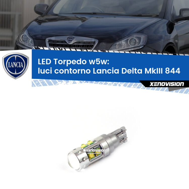 <strong>Luci Contorno LED 6000k per Lancia Delta MkIII</strong> 844 2008 - 2014. Lampadine <strong>W5W</strong> canbus modello Torpedo.