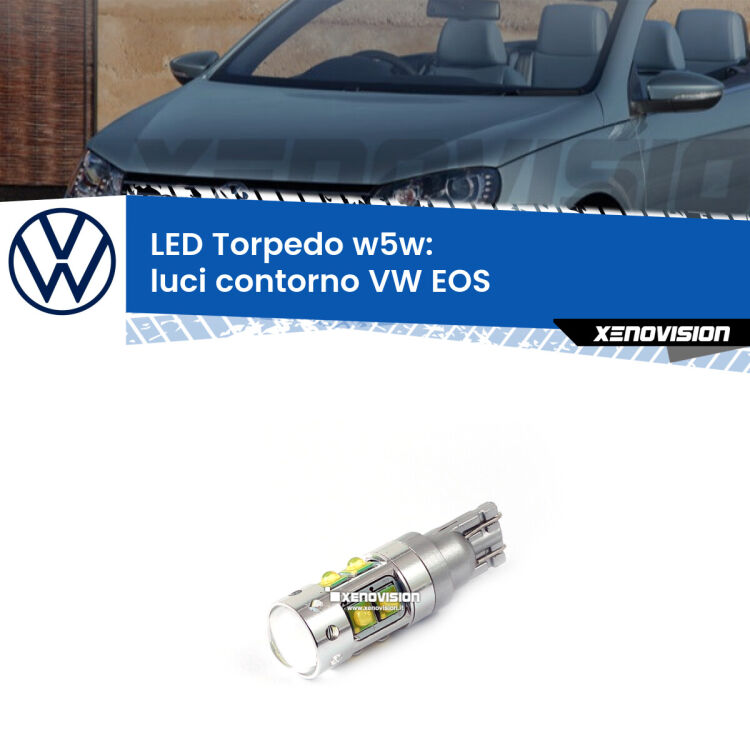<strong>Luci Contorno LED 6000k per VW EOS</strong>  2006 - 2015. Lampadine <strong>W5W</strong> canbus modello Torpedo.