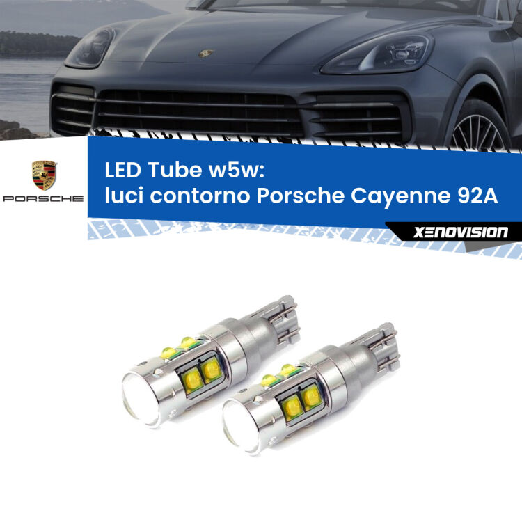 0 Luci Contorno LED W5W Porsche Cayenne 92A 2010 - 2014 W5W Tube <strong>Luci Contorno LED 6000k per Porsche Cayenne</strong> 92A 2010 - 2014. Lampadine <strong>W5W</strong> canbus modello Tube, luce bianco lunare, lunga durata e compatibilità.