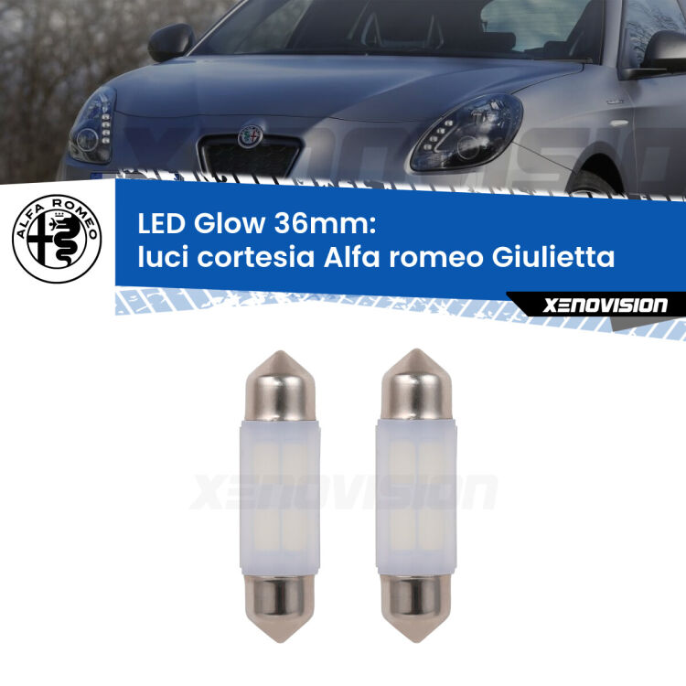 Luci Cortesia LED Alfa romeo Giulietta  Posteriori: C5W Glow a Luce Calda (Coppia) <strong>Luci Cortesia LED luce calda per Alfa romeo Giulietta</strong>  Posteriori. Coppia lampade <strong>C5W</strong> 36mm modello Glow di Xenovision.