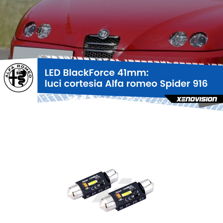 <strong>LED luci cortesia 41mm per Alfa romeo Spider</strong> 916 1995 - 2005. Coppia lampadine <strong>C5W</strong>modello BlackForce Xenovision.