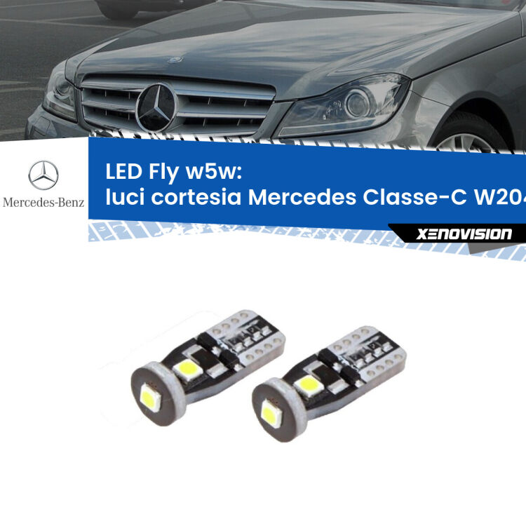 0 Luci Cortesia LED anteriori Mercedes Classe-C W204: W5W Fly <strong>luci cortesia LED per Mercedes Classe-C</strong> W204 anteriori. Coppia lampadine <strong>w5w</strong> Canbus compatte modello Fly Xenovision.