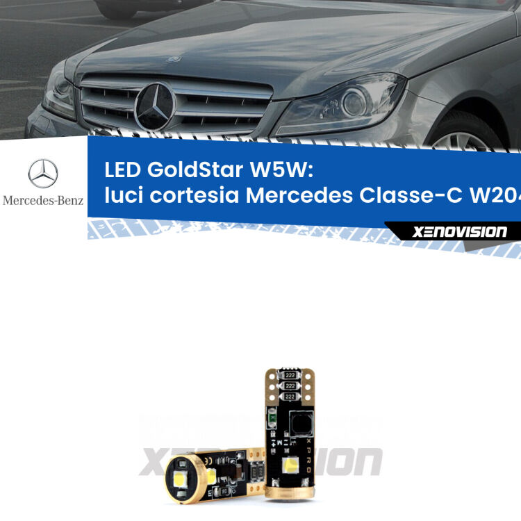 <strong>Luci Cortesia LED Mercedes Classe-C</strong> W204 anteriori: ottima luminosità a 360 gradi. Si inseriscono ovunque. Canbus, Top Quality.