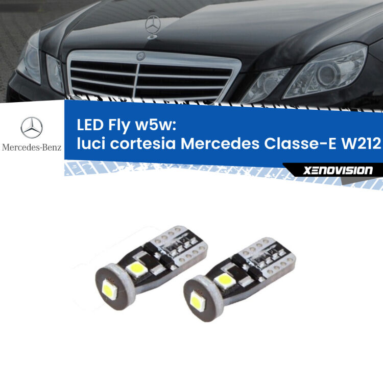 0 Luci Cortesia LED anteriori Mercedes Classe-E W212: W5W Fly <strong>luci cortesia LED per Mercedes Classe-E</strong> W212 anteriori. Coppia lampadine <strong>w5w</strong> Canbus compatte modello Fly Xenovision.