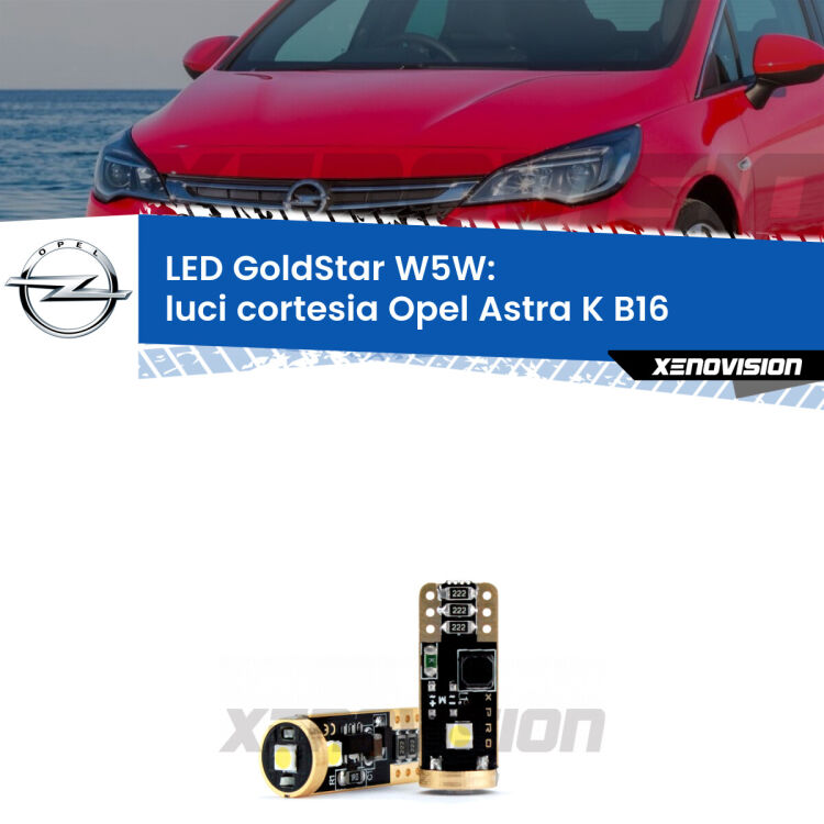 <strong>Luci Cortesia LED Opel Astra K</strong> B16 anteriori: ottima luminosità a 360 gradi. Si inseriscono ovunque. Canbus, Top Quality.