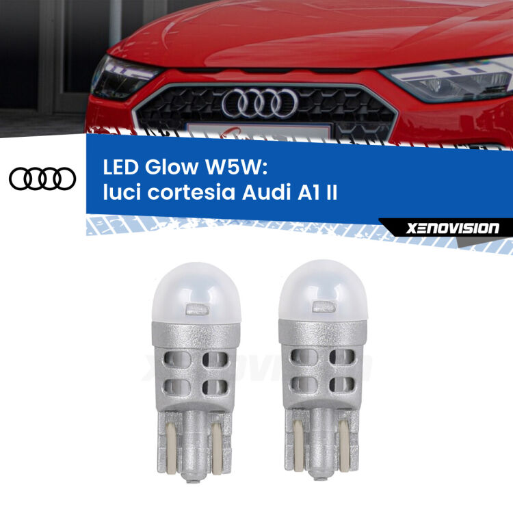 0 Luci Cortesia LED Audi A1 II 2019 in poi: W5W Glow a Luce Calda <strong>Luci Cortesia LED luce calda per Audi A1</strong> II 2019 in poi. Coppia lampade <strong>W5W</strong> modello Glow di Xenovision.