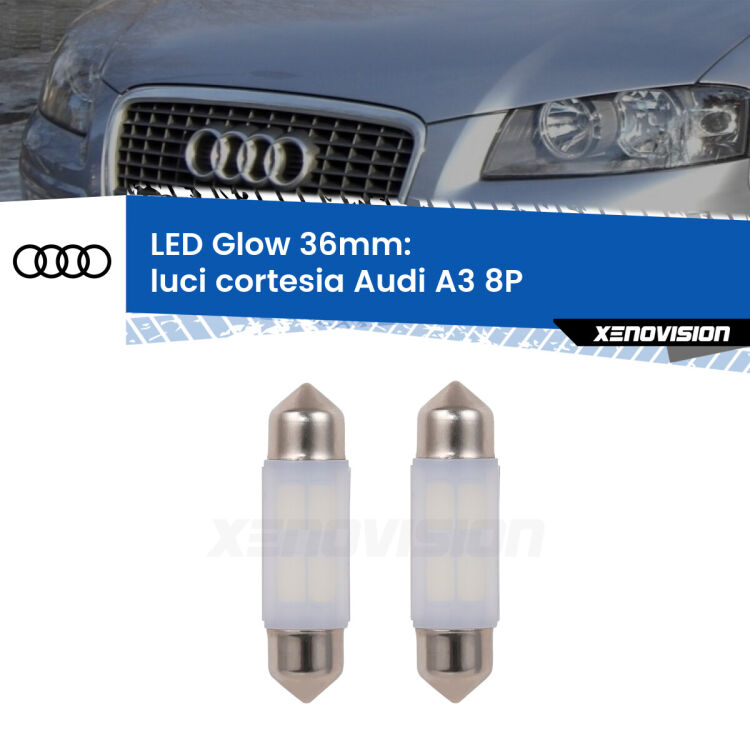 0 Luci Cortesia LED Audi A3 8P posteriori: C5W Glow a Luce Calda (Coppia) <strong>Luci Cortesia LED luce calda per Audi A3</strong> 8P posteriori. Coppia lampade <strong>C5W</strong> 36mm modello Glow di Xenovision.