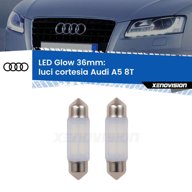 0 Luci Cortesia LED Audi A5 8T anteriori: C5W Glow a Luce Calda (Coppia) <strong>Luci Cortesia LED luce calda per Audi A5</strong> 8T anteriori. Coppia lampade <strong>C5W</strong> 36mm modello Glow di Xenovision.