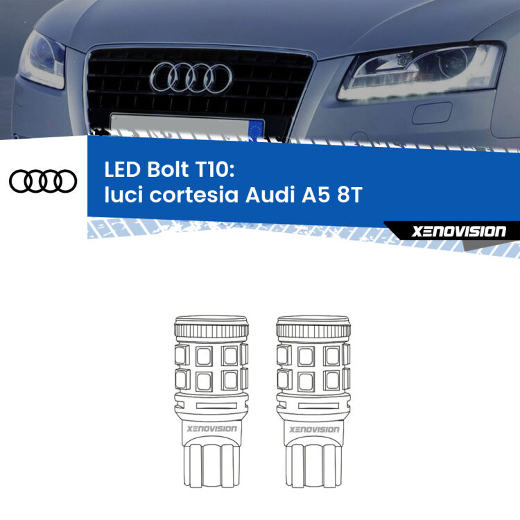 0 Luci Cortesia LED Audi A5 8T posteriori: T10 Bolt <strong>Luci Cortesia LED per Audi A5</strong> 8T posteriori. Coppia lampade <strong>T10</strong> modello Bolt canbus.