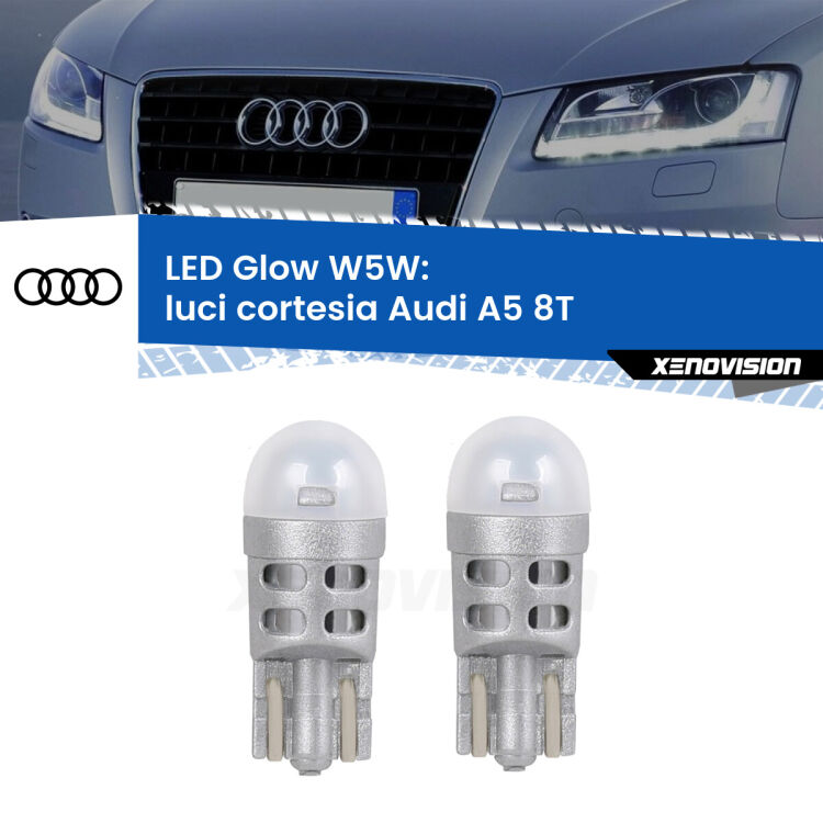 0 Luci Cortesia LED Audi A5 8T posteriori: W5W Glow a Luce Calda <strong>Luci Cortesia LED luce calda per Audi A5</strong> 8T posteriori. Coppia lampade <strong>W5W</strong> modello Glow di Xenovision.