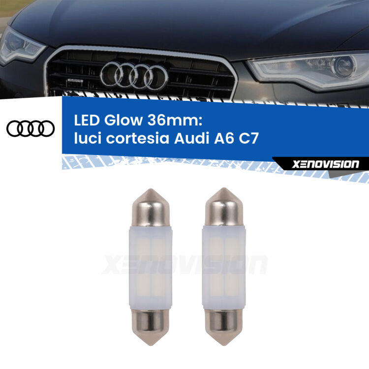 0 Luci Cortesia LED Audi A6 C7 2010 - 2018: C5W Glow a Luce Calda (Coppia) <strong>Luci Cortesia LED luce calda per Audi A6</strong> C7 2010 - 2018. Coppia lampade <strong>C5W</strong> 36mm modello Glow di Xenovision.