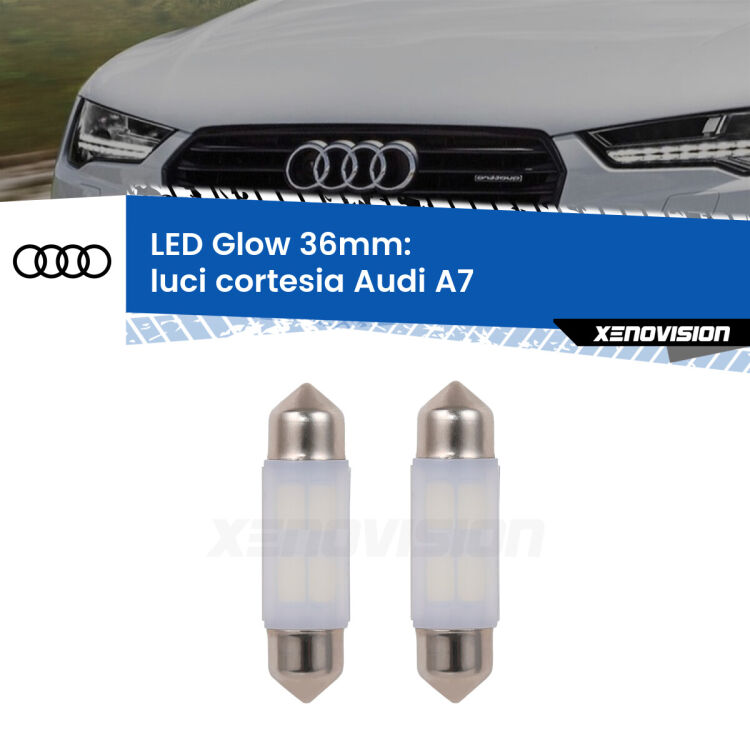0 Luci Cortesia LED Audi A7 2010 - 2018: C5W Glow a Luce Calda (Coppia) <strong>Luci Cortesia LED luce calda per Audi A7</strong> 2010 - 2018. Coppia lampade <strong>C5W</strong> 36mm modello Glow di Xenovision.