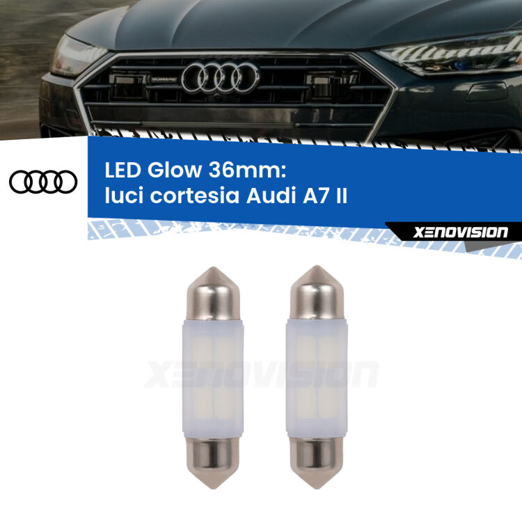 0 Luci Cortesia LED Audi A7 II 2019 in poi: C5W Glow a Luce Calda (Coppia) <strong>Luci Cortesia LED luce calda per Audi A7</strong> II 2019 in poi. Coppia lampade <strong>C5W</strong> 36mm modello Glow di Xenovision.