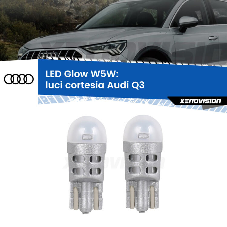 0 Luci Cortesia LED Audi Q3  2011 - 2018: W5W Glow a Luce Calda <strong>Luci Cortesia LED luce calda per Audi Q3</strong>  2011 - 2018. Coppia lampade <strong>W5W</strong> modello Glow di Xenovision.