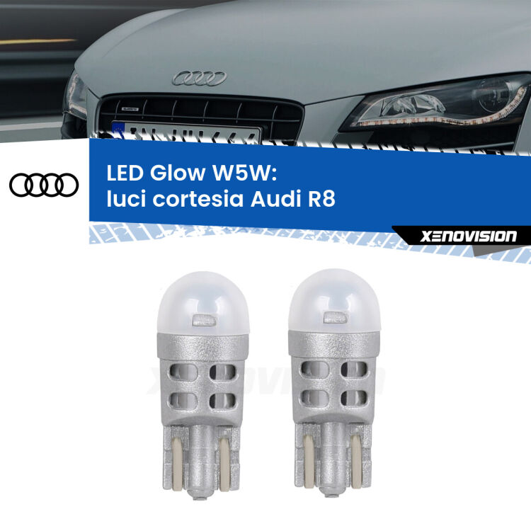 0 Luci Cortesia LED Audi R8 2007 - 2015: W5W Glow a Luce Calda <strong>Luci Cortesia LED luce calda per Audi R8</strong> 2007 - 2015. Coppia lampade <strong>W5W</strong> modello Glow di Xenovision.