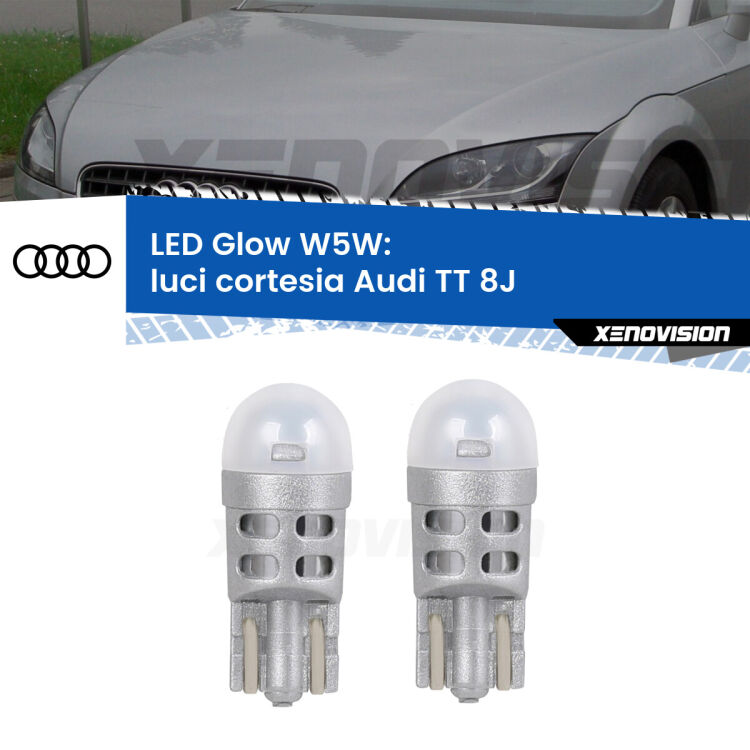 0 Luci Cortesia LED Audi TT 8J 2006 - 2014: W5W Glow a Luce Calda <strong>Luci Cortesia LED luce calda per Audi TT</strong> 8J 2006 - 2014. Coppia lampade <strong>W5W</strong> modello Glow di Xenovision.