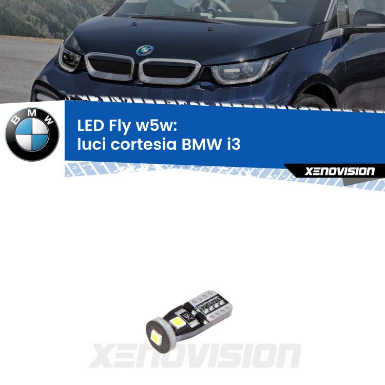 <strong>luci cortesia LED per BMW i3</strong>  2013 - 2023. Coppia lampadine <strong>w5w</strong> Canbus compatte modello Fly Xenovision.
