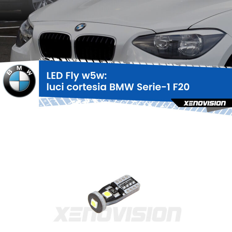 <strong>luci cortesia LED per BMW Serie-1</strong> F20 2010 - 2019. Coppia lampadine <strong>w5w</strong> Canbus compatte modello Fly Xenovision.