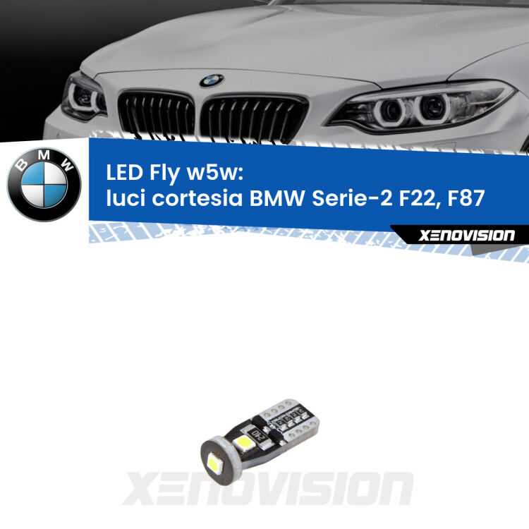 <strong>luci cortesia LED per BMW Serie-2</strong> F22, F87 2012 - 2015. Coppia lampadine <strong>w5w</strong> Canbus compatte modello Fly Xenovision.