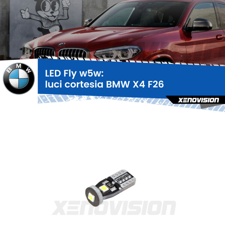<strong>luci cortesia LED per BMW X4</strong> F26 2014 - 2017. Coppia lampadine <strong>w5w</strong> Canbus compatte modello Fly Xenovision.