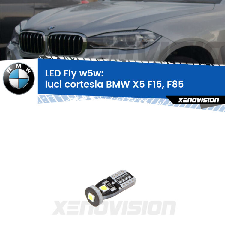 <strong>luci cortesia LED per BMW X5</strong> F15, F85 2014 - 2018. Coppia lampadine <strong>w5w</strong> Canbus compatte modello Fly Xenovision.