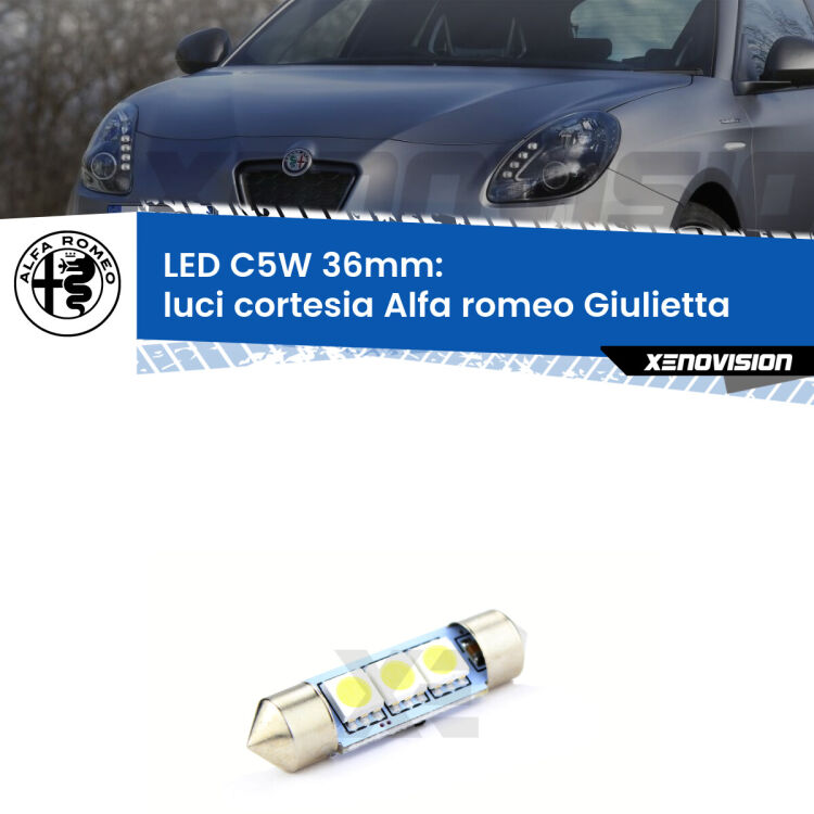 LED Luci Cortesia Alfa romeo Giulietta  2010 in poi. Una lampadina led innesto C5W 36mm canbus estremamente longeva.