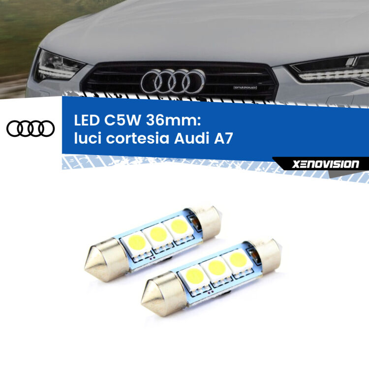 0 Luci Cortesia LED c5w 36mm Audi A7 2010 - 2018 (Coppia) <strong>Luci Cortesia LED per Audi A7</strong> 2010 - 2018. Coppia lampade <strong>C5W</strong> 36mm estremamente longeve.