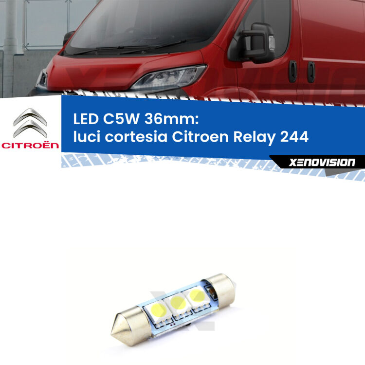 LED Luci Cortesia Citroen Relay 244 anteriori. Una lampadina led innesto C5W 36mm canbus estremamente longeva.