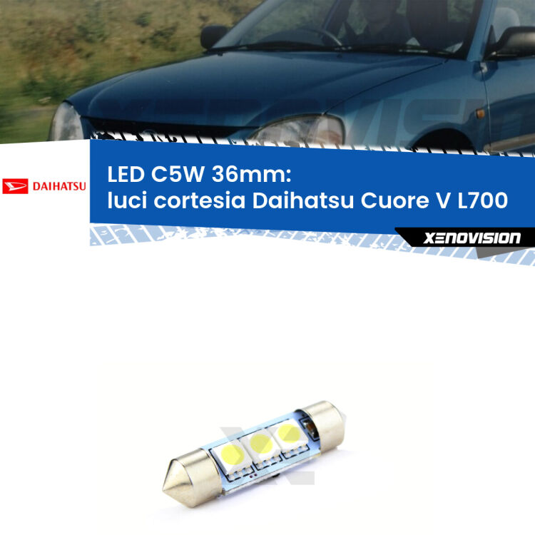 LED Luci Cortesia Daihatsu Cuore V L700 1998 - 2003. Una lampadina led innesto C5W 36mm canbus estremamente longeva.