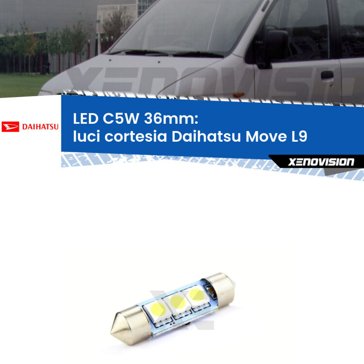 LED Luci Cortesia Daihatsu Move L9 1997 - 2002. Una lampadina led innesto C5W 36mm canbus estremamente longeva.