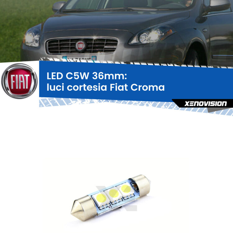 LED Luci Cortesia Fiat Croma  posteriori. Una lampadina led innesto C5W 36mm canbus estremamente longeva.