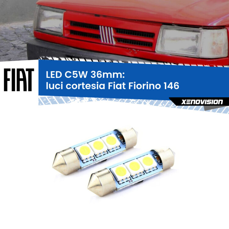 0 Luci Cortesia LED c5w 36mm Fiat Fiorino 146 1988 - 2001 (Coppia) <strong>Luci Cortesia LED per Fiat Fiorino</strong> 146 1988 - 2001. Coppia lampade <strong>C5W</strong> 36mm estremamente longeve.