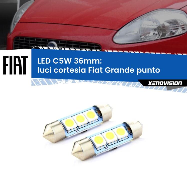 0 Luci Cortesia LED c5w 36mm Fiat Grande punto 2005 - 2018 (Coppia) <strong>Luci Cortesia LED per Fiat Grande punto</strong> 2005 - 2018. Coppia lampade <strong>C5W</strong> 36mm estremamente longeve.