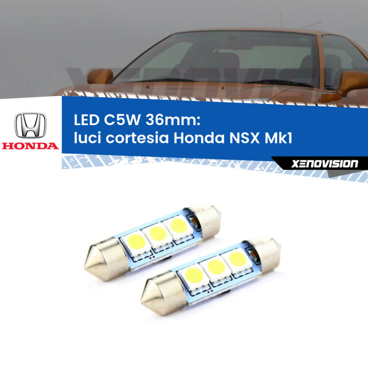 0 Luci Cortesia LED c5w 36mm Honda NSX Mk1 1990 - 2005 (Coppia) <strong>Luci Cortesia LED per Honda NSX</strong> Mk1 1990 - 2005. Coppia lampade <strong>C5W</strong> 36mm estremamente longeve.
