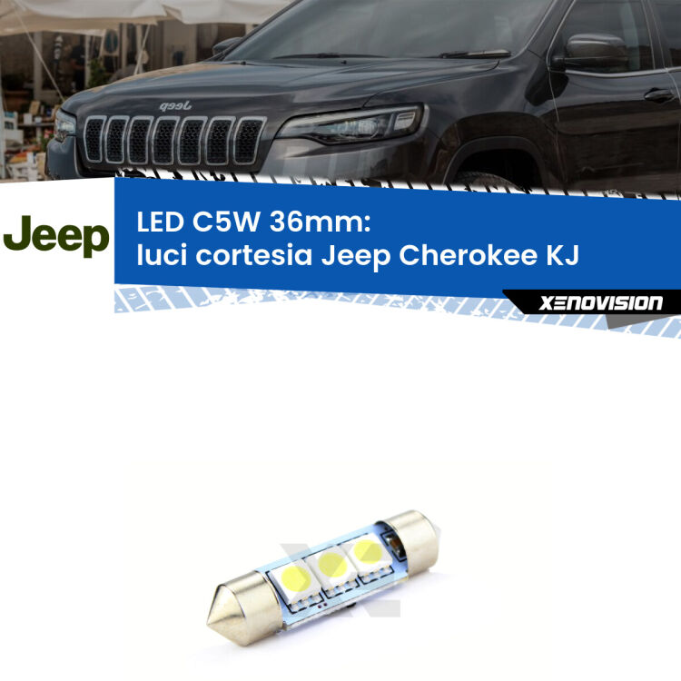 LED Luci Cortesia Jeep Cherokee KJ 2002 - 2007. Una lampadina led innesto C5W 36mm canbus estremamente longeva.