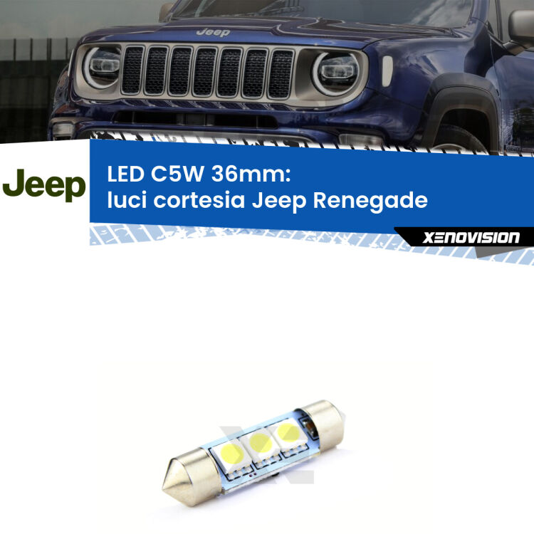 LED Luci Cortesia Jeep Renegade  2014 in poi. Una lampadina led innesto C5W 36mm canbus estremamente longeva.