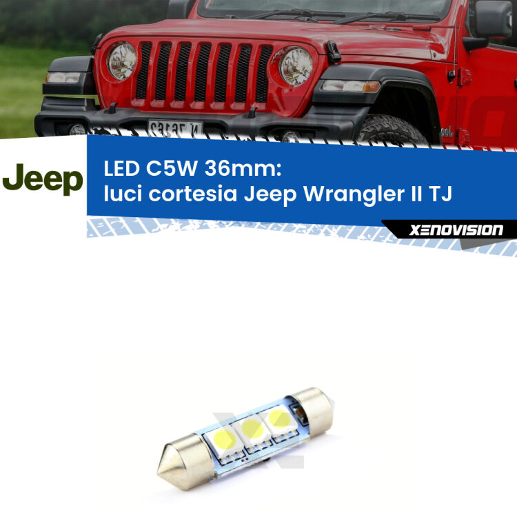 LED Luci Cortesia Jeep Wrangler II TJ 1996 - 2005. Una lampadina led innesto C5W 36mm canbus estremamente longeva.
