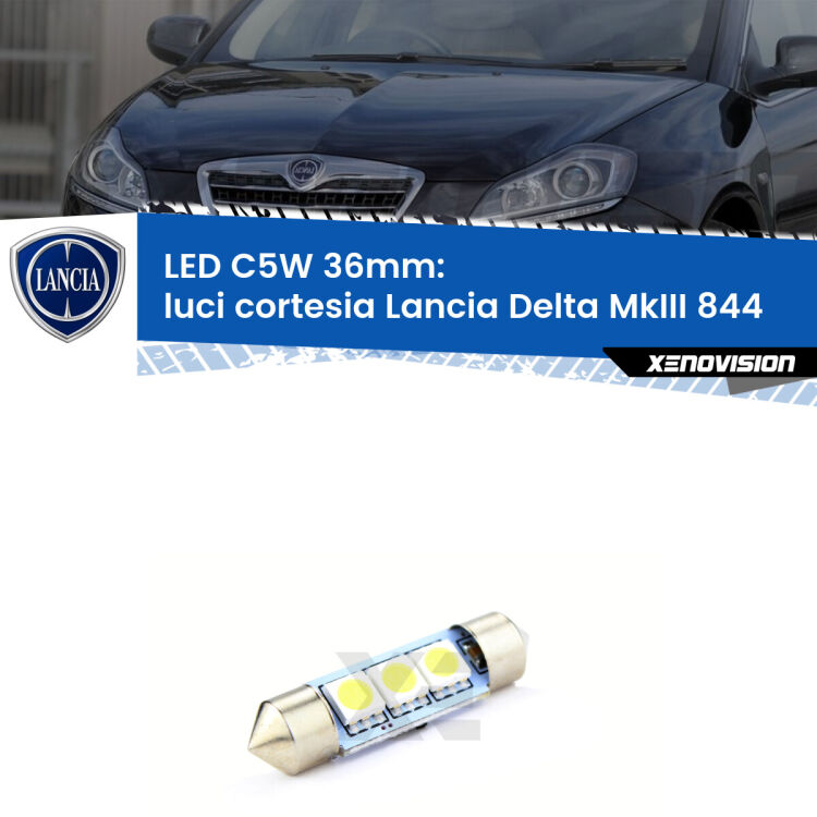 LED Luci Cortesia Lancia Delta MkIII 844 2008 - 2014. Una lampadina led innesto C5W 36mm canbus estremamente longeva.