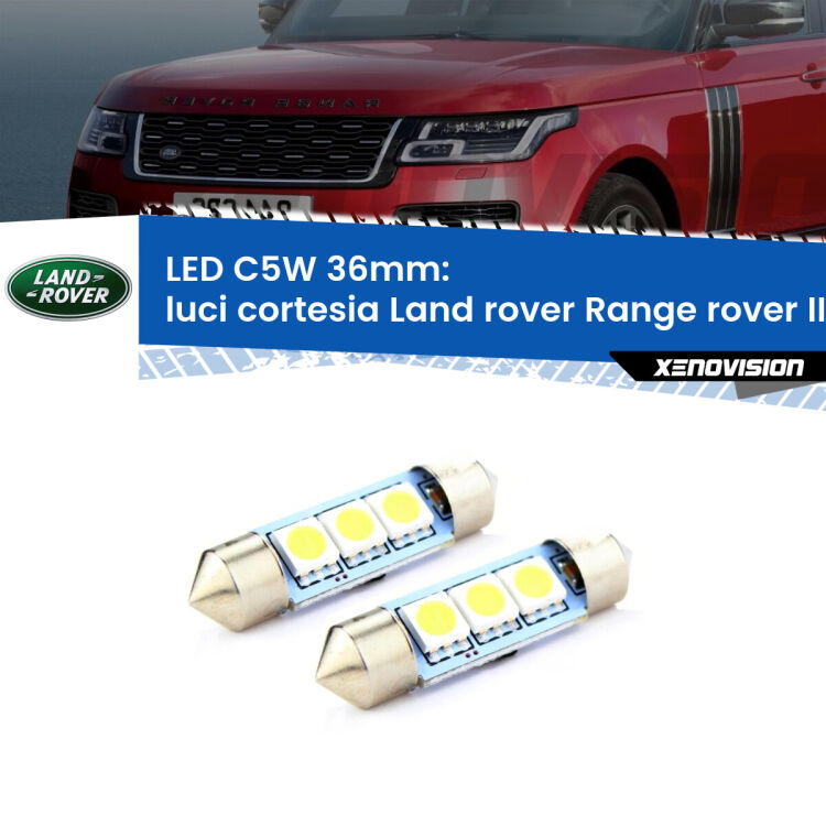 0 Luci Cortesia LED c5w 36mm Land rover Range rover II P38A anteriori (Coppia) <strong>Luci Cortesia LED per Land rover Range rover II</strong> P38A anteriori. Coppia lampade <strong>C5W</strong> 36mm estremamente longeve.