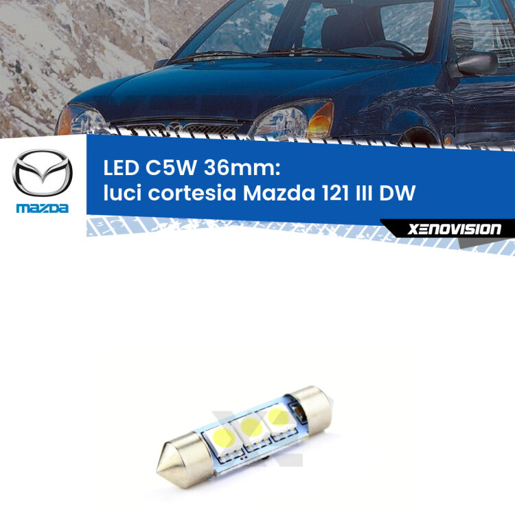 LED Luci Cortesia Mazda 121 III DW 1996 - 2003. Una lampadina led innesto C5W 36mm canbus estremamente longeva.