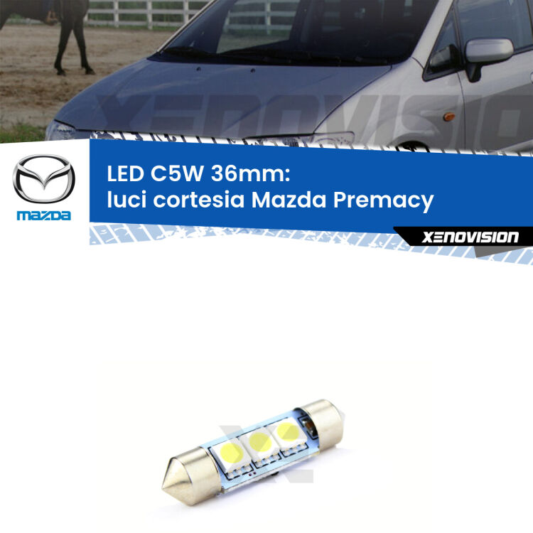 LED Luci Cortesia Mazda Premacy  posteriori. Una lampadina led innesto C5W 36mm canbus estremamente longeva.